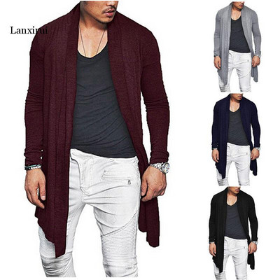 Toamnă bărbați elegant tricotat cardigan slim fit plisat cu mânecă lungă ocazional pulover pardesiu Topuri M-XXXL