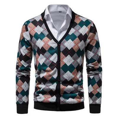 Vintage mustriga kootud kašmiirkardigan meeste 2022 brändi Slim Fit Casual V kaelusega vabaaja kampsun meeste kampsun Hombre xxl