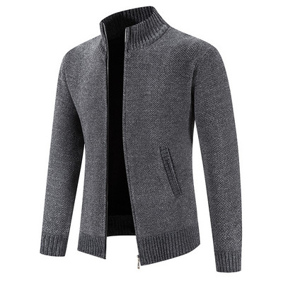 Pulovere noi de toamnă iarnă pentru bărbați din fleece cardigan Pulover cald tricotat pentru bărbați, solid, guler, fermoar, tricotaje subțire.