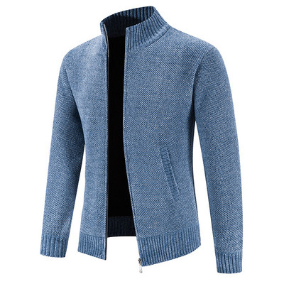 Pulovere noi de toamnă iarnă pentru bărbați din fleece cardigan Pulover cald tricotat pentru bărbați, solid, guler, fermoar, tricotaje subțire.