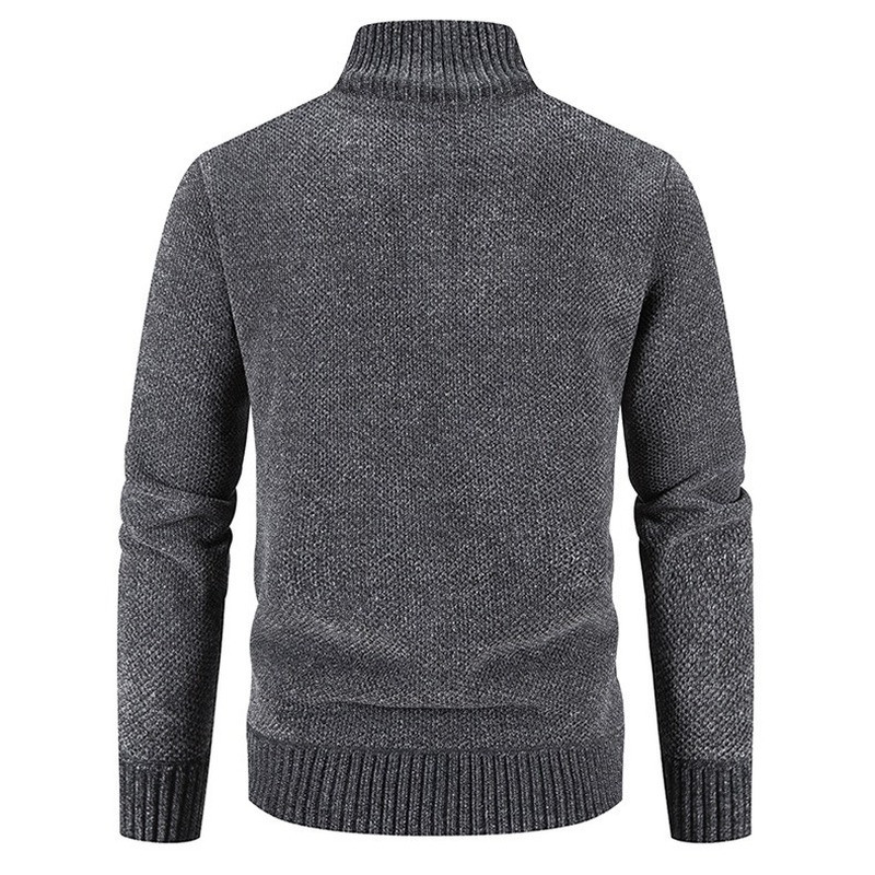 Pulovere noi de toamnă iarnă pentru bărbați din fleece cardigan Pulover cald tricotat pentru bărbați, solid, guler, fermoar, tricotaje subțire.