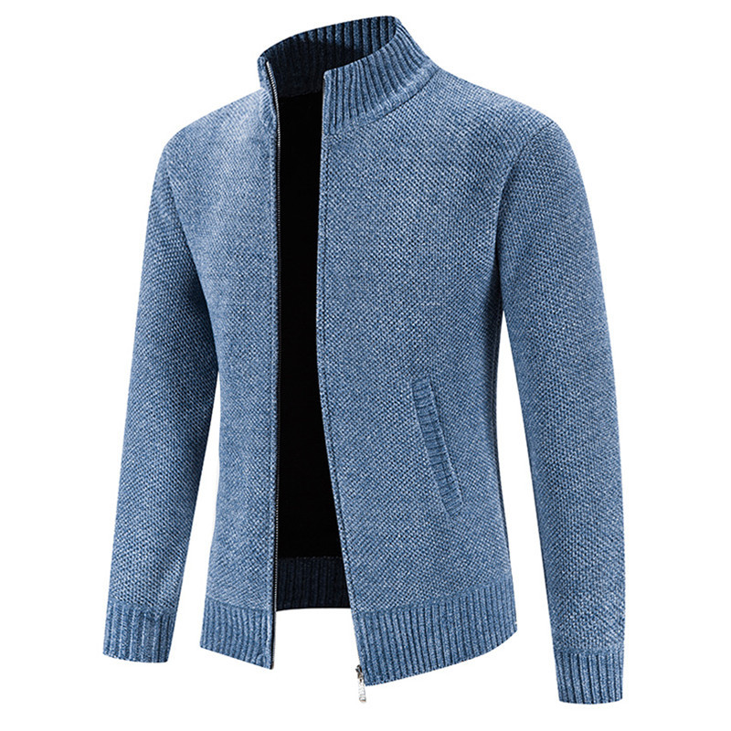 Pulovere noi de toamnă iarnă pentru bărbați din fleece cardigan Pulover cald tricotat pentru bărbați, solid, guler, fermoar, tricotaje subțire.