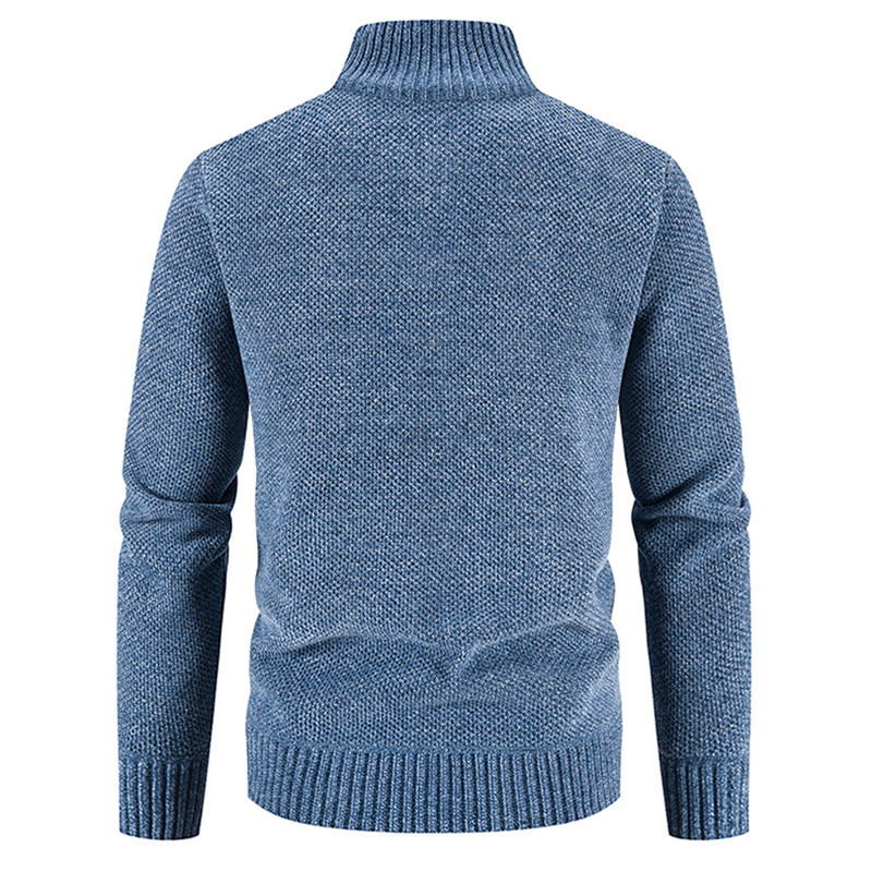 Pulovere noi de toamnă iarnă pentru bărbați din fleece cardigan Pulover cald tricotat pentru bărbați, solid, guler, fermoar, tricotaje subțire.