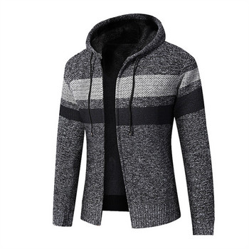 Нова зимна жилетка с качулка за мъже, топъл плетен пуловер от полар, мъжка модна ежедневна жилетка с качулка и качулка с цип, ежедневна мъжка жилетка