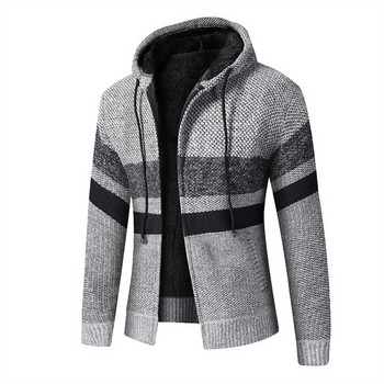 Нова зимна жилетка с качулка за мъже, топъл плетен пуловер от полар, мъжка модна ежедневна жилетка с качулка и качулка с цип, ежедневна мъжка жилетка