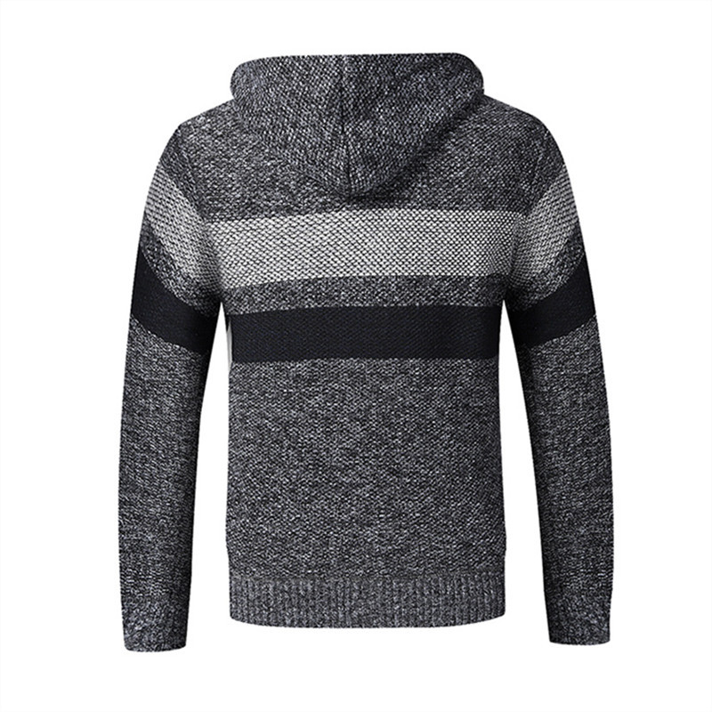 Νέα χειμωνιάτικη ζακέτα με κουκούλα ανδρικό φλις ζεστό πλεκτό πουλόβερ Ανδρική μόδα με ριγέ κουκούλα Πλεκτό φερμουάρ Casual Cardigan Άνδρας