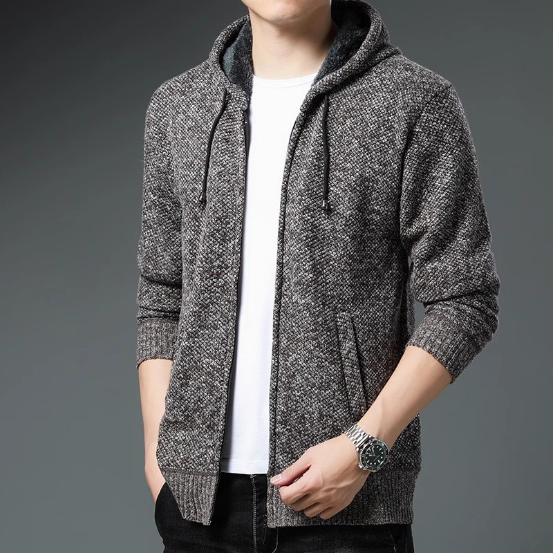 Zimski kardigan s kapuljačom Muški pleteni jakni Kaputi Uski muški topli džemperi od flisa Jakne Ležerna gornja odjeća za pletenje Kardigani