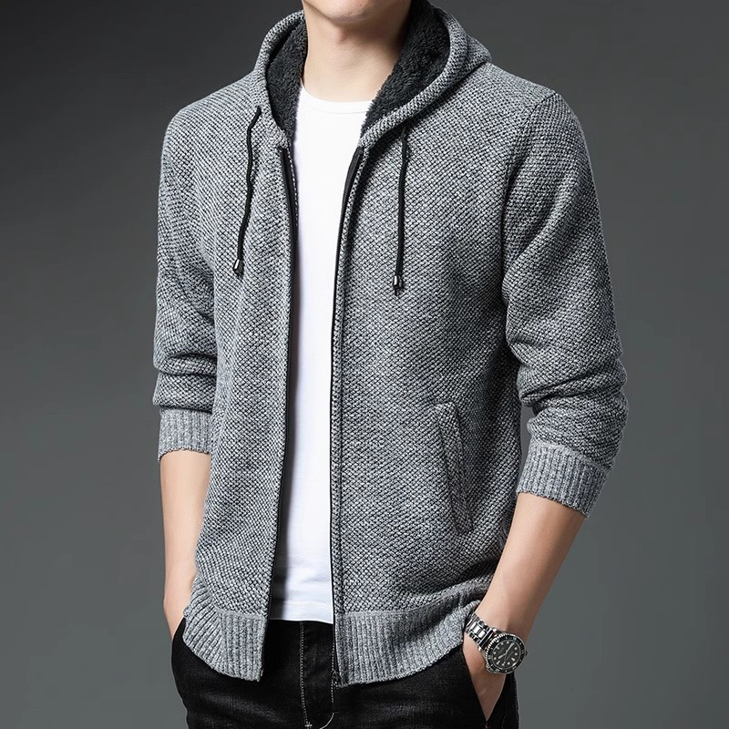 Zimski kardigan s kapuljačom Muški pleteni jakni Kaputi Uski muški topli džemperi od flisa Jakne Ležerna gornja odjeća za pletenje Kardigani