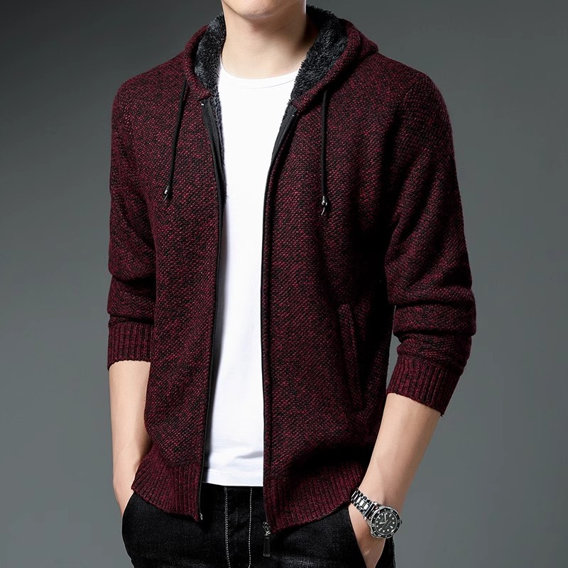 Zimski kardigan s kapuljačom Muški pleteni jakni Kaputi Uski muški topli džemperi od flisa Jakne Ležerna gornja odjeća za pletenje Kardigani