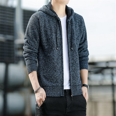 Uus talvine kampsun meeste fliisist kootud kardigan meeste kapuutsiga soe Casaul kudumine ülerõivaste mantlid õhukesed lukuga kampsun jakid