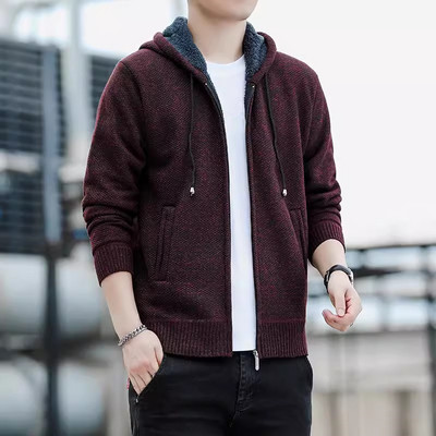 Uus talvine kampsun meeste fliisist kootud kardigan meeste kapuutsiga soe Casaul kudumine ülerõivaste mantlid õhukesed lukuga kampsun jakid