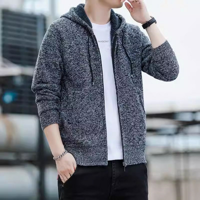 Uus talvine kampsun meeste fliisist kootud kardigan meeste kapuutsiga soe Casaul kudumine ülerõivaste mantlid õhukesed lukuga kampsun jakid