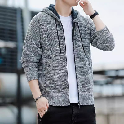 Uus talvine kampsun meeste fliisist kootud kardigan meeste kapuutsiga soe Casaul kudumine ülerõivaste mantlid õhukesed lukuga kampsun jakid