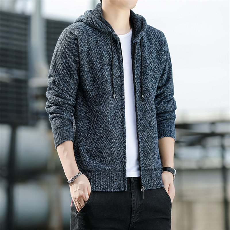 Uus talvine kampsun meeste fliisist kootud kardigan meeste kapuutsiga soe Casaul kudumine ülerõivaste mantlid õhukesed lukuga kampsun jakid