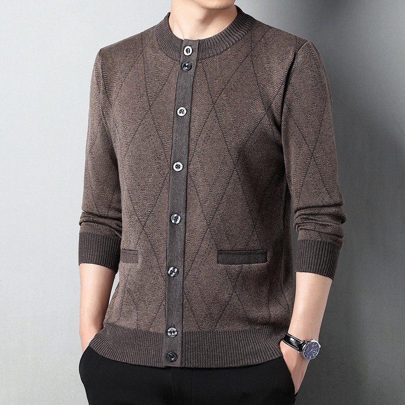 Νέο πουλόβερ ανδρική ζακέτα πλεκτό Casual πουλόβερ Ανδρικό παλτό O λαιμό γεωμετρικό πλέξιμο μονό στήθος Ανδρικά ρούχα 2022