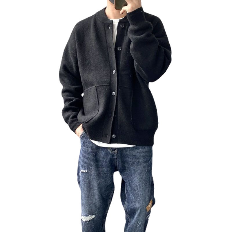 Kevadine uus kampsun, meeste korea moe kampsun, mitmekülgne ühevärviline temperament, rändmood, vaba kudumine jakk