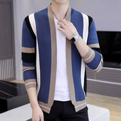 Ανοιξιάτικη φθινοπωρινή ανδρική ζακέτα ριγέ Πουλόβερ Μακρυμάνικο πλεκτό πουλόβερ Fashion Slim Fit Πλεκτό Streetwear Πλεκτό Μπουφάν Ανδρικό Παλτό