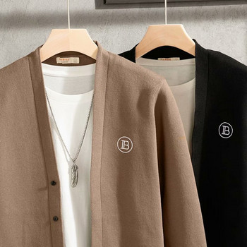 2022 Πολυτελής πλεκτή ζακέτα με μακρυμάνικο τσέπες Ανδρικά ρούχα Μάρκα casual παλτό Μαύρο μονόχρωμο πουλόβερ σε κορεατικό στυλ