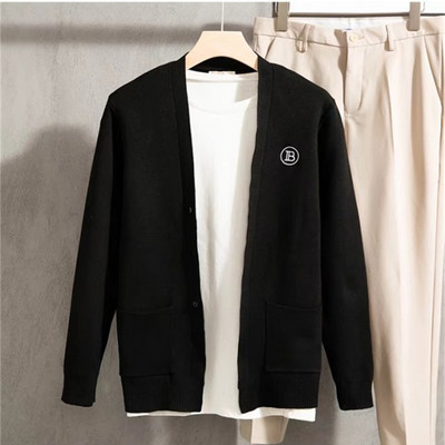 2022 Πολυτελής πλεκτή ζακέτα με μακρυμάνικο τσέπες Ανδρικά ρούχα Μάρκα casual παλτό Μαύρο μονόχρωμο πουλόβερ σε κορεατικό στυλ