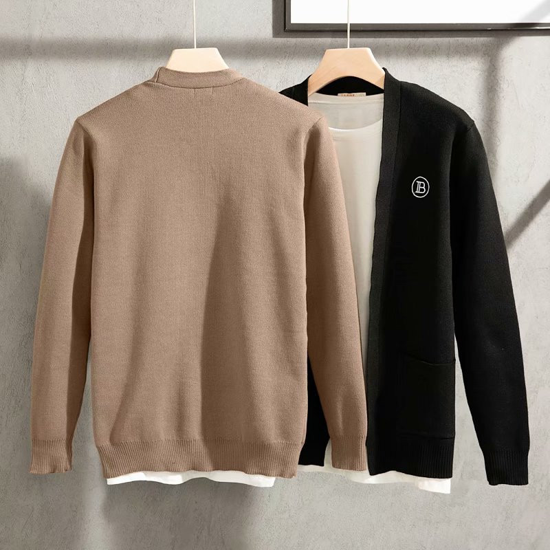 2022 Πολυτελής πλεκτή ζακέτα με μακρυμάνικο τσέπες Ανδρικά ρούχα Μάρκα casual παλτό Μαύρο μονόχρωμο πουλόβερ σε κορεατικό στυλ