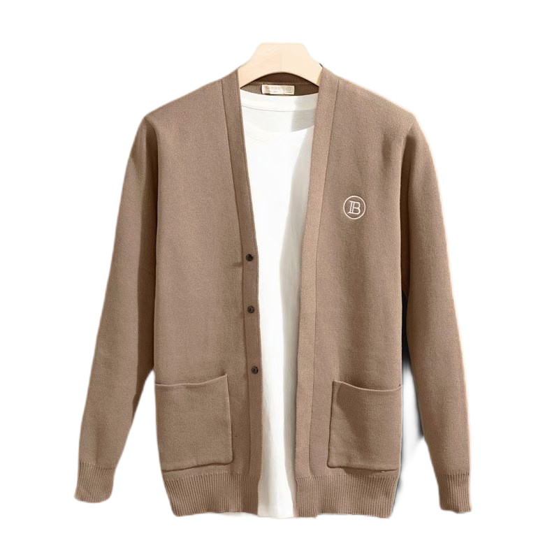 2022 Πολυτελής πλεκτή ζακέτα με μακρυμάνικο τσέπες Ανδρικά ρούχα Μάρκα casual παλτό Μαύρο μονόχρωμο πουλόβερ σε κορεατικό στυλ