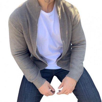 Ανδρικό Παλτό Πλεκτό Μονόχρωμο Πλεκτό Ζακέτα γιακά Ανοιξιάτικο Μπουφάν Ζεστό Παλτό Πουλόβερ