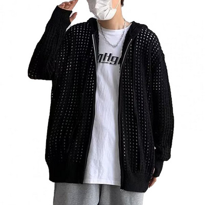 Ανδρικό πουλόβερ με μακρυμάνικο κλείσιμο με φερμουάρ Μασίφ κούφιο, Super Soft ανδρικό πουλόβερ με κουκούλα Φθινοπωρινή ζακέτα Δώρο για μαθητή