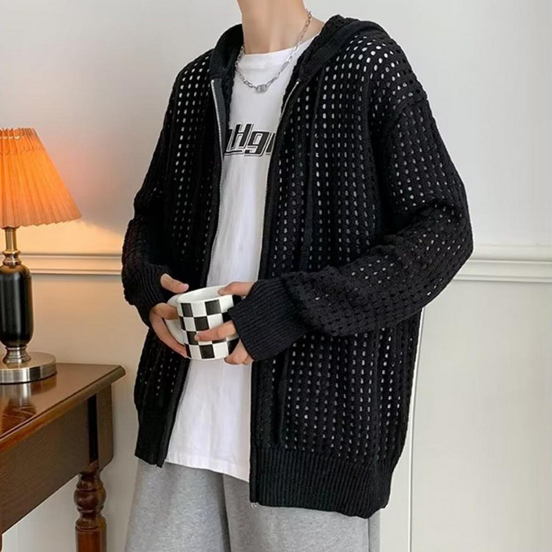 Ανδρικό πουλόβερ με μακρυμάνικο κλείσιμο με φερμουάρ Μασίφ κούφιο, Super Soft ανδρικό πουλόβερ με κουκούλα Φθινοπωρινή ζακέτα Δώρο για μαθητή