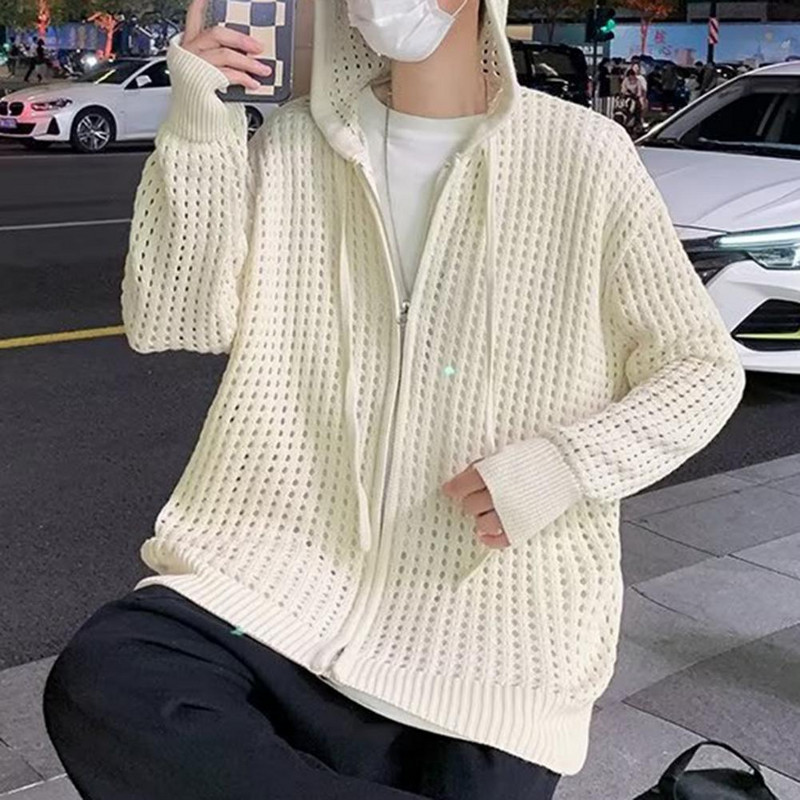 Ανδρικό πουλόβερ με μακρυμάνικο κλείσιμο με φερμουάρ Μασίφ κούφιο, Super Soft ανδρικό πουλόβερ με κουκούλα Φθινοπωρινή ζακέτα Δώρο για μαθητή