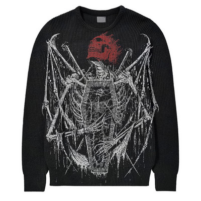 Ανδρικά vintage πλεκτά πουλόβερ Πουλόβερ φθινοπώρου/χειμώνα με ζιβάγκο Unisex Y2K Harajuku Oversized πουλόβερ με εκτύπωση Chic αισθητικής