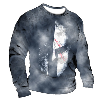 Vintage pikkade varrukatega T-särk Meeste 3D Knight Print O-kaelusega T-särgid Tänavahip-hop Suuremõõtmeline T-särk Meeste riided Tänavarõivad