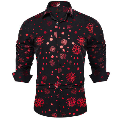 Meeste särk pikkade varrukatega jõuludeks Roheline Punane Must nööbiga alla kraega Kleit Särgid Lumehelbemustriga pluus Meeste riided