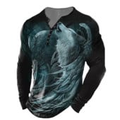 Tricou pentru bărbați vintage Topuri cu mânecă lungă cu imprimeu 3D de animale Tricouuri casual Street Wolf/Leu pentru bărbați Îmbrăcăminte pentru bărbați Tricouri supradimensionate pentru bărbați
