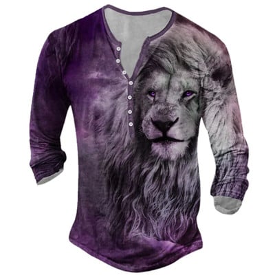 Tricou pentru bărbați vintage Topuri cu mânecă lungă cu imprimeu 3D de animale Tricouuri casual Street Wolf/Leu pentru bărbați Îmbrăcăminte pentru bărbați Tricouri supradimensionate pentru bărbați