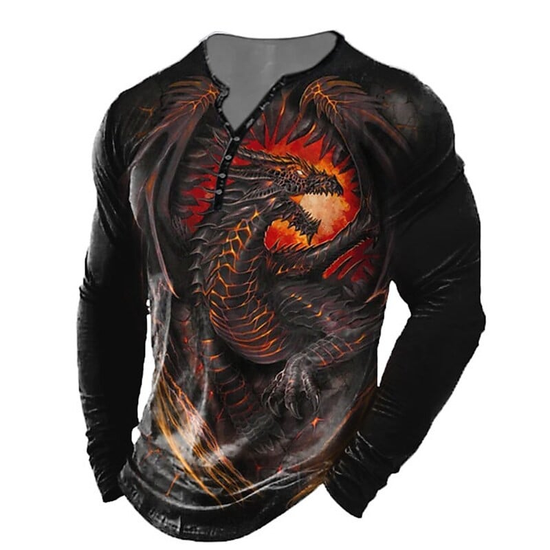 Tricou pentru bărbați vintage Topuri cu mânecă lungă cu imprimeu 3D de animale Tricouuri casual Street Wolf/Leu pentru bărbați Îmbrăcăminte pentru bărbați Tricouri supradimensionate pentru bărbați