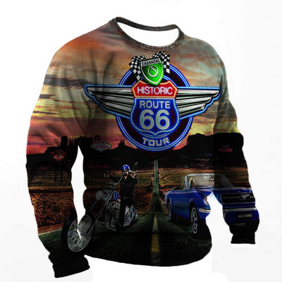 Vintage pamučna majica kratkih rukava za muškarce Route 66 majice dugih rukava s printom Outdoor Biker T-shirt Oversized Tee Shirt Muška motociklistička odjeća