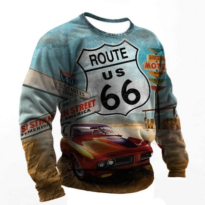 Vintage pamučna majica kratkih rukava za muškarce Route 66 majice dugih rukava s printom Outdoor Biker T-shirt Oversized Tee Shirt Muška motociklistička odjeća