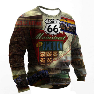 Vintage pamučna majica kratkih rukava za muškarce Route 66 majice dugih rukava s printom Outdoor Biker T-shirt Oversized Tee Shirt Muška motociklistička odjeća