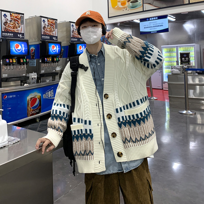 Ανδρική ζακέτα ρετρό πουλόβερ Harajuku Χειμερινή μόδα Φαρδύ παντός αγώνα Εφηβικά ρούχα Unisex Χοντρά χειμωνιάτικα πλεκτά High Street Chic