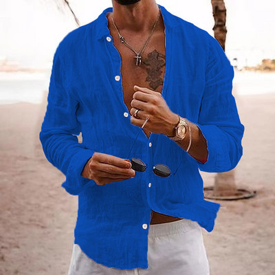 2023 Νέο λινό βαμβακερό ανδρικό πουκάμισο μακρυμάνικο πέτο φαρδύ άνετο ανδρική μπλούζα Άνοιξη Καλοκαίρι μασίφ πουκάμισο Casual Ανδρικά ρούχα