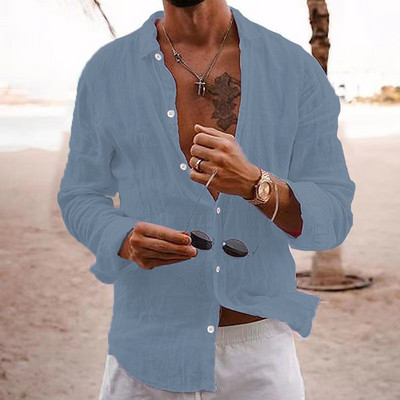 2023 Νέο λινό βαμβακερό ανδρικό πουκάμισο μακρυμάνικο πέτο φαρδύ άνετο ανδρική μπλούζα Άνοιξη Καλοκαίρι μασίφ πουκάμισο Casual Ανδρικά ρούχα