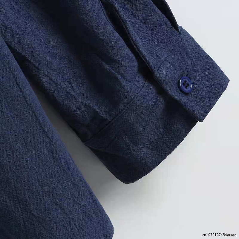 Jesenska jednobojna muška košulja, ležerna havajska 100% pamučna lanena košulja s dugim rukavima i dugim rukavima, za muškarce, ulična odjeća