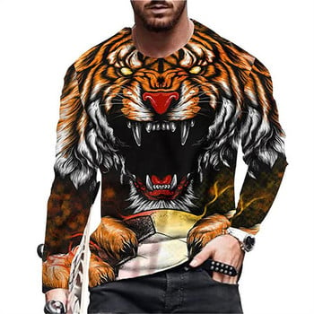 Αστεία 3D Tiger Print Μακρυμάνικα T-shirts Fashion Hip Hop Harajuku T-shirt για άνδρες Casual βαμβακερά μπλουζάκια με λαιμόκοψη μεγάλου μεγέθους πουλόβερ