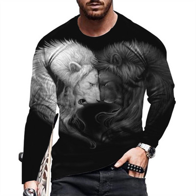 Naljakas 3D Tiger Print pikkade varrukatega T-särgid Moodne Hip Hop Harajuku T-särk meestele Juhuslikud O-kaelusega puuvillased topid Suuremõõtmeline pullover