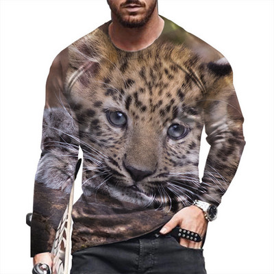 Naljakas 3D Tiger Print pikkade varrukatega T-särgid Moodne Hip Hop Harajuku T-särk meestele Juhuslikud O-kaelusega puuvillased topid Suuremõõtmeline pullover