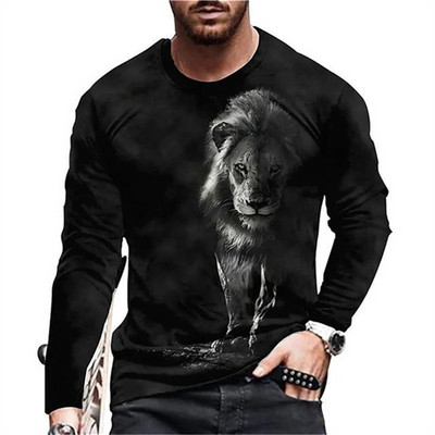 Naljakas 3D Tiger Print pikkade varrukatega T-särgid Moodne Hip Hop Harajuku T-särk meestele Juhuslikud O-kaelusega puuvillased topid Suuremõõtmeline pullover