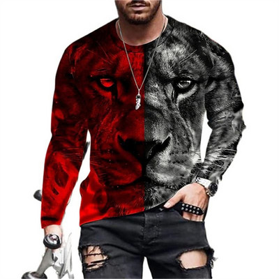 Naljakas 3D Tiger Print pikkade varrukatega T-särgid Moodne Hip Hop Harajuku T-särk meestele Juhuslikud O-kaelusega puuvillased topid Suuremõõtmeline pullover