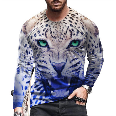 Naljakas 3D Tiger Print pikkade varrukatega T-särgid Moodne Hip Hop Harajuku T-särk meestele Juhuslikud O-kaelusega puuvillased topid Suuremõõtmeline pullover