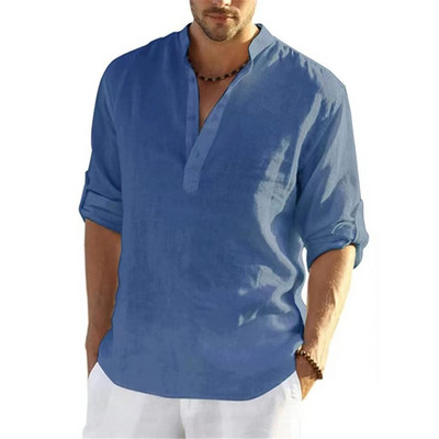 Muška ležerna košulja V-izrez Sweatshirt Pamučna lanena bluza Široke modne majice dugih rukava Proljeće Ljeto Brend Streetwear Majice