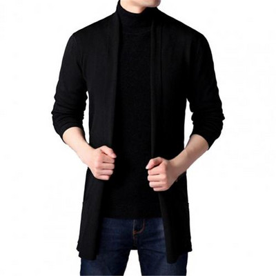 Kampsunmantlid Meeste uus mood, 2020. aasta sügis, meeste õhukesed pikad ühevärvilised kootud jakk Moodne meeste vabaaja kampsun kardigan mantlid